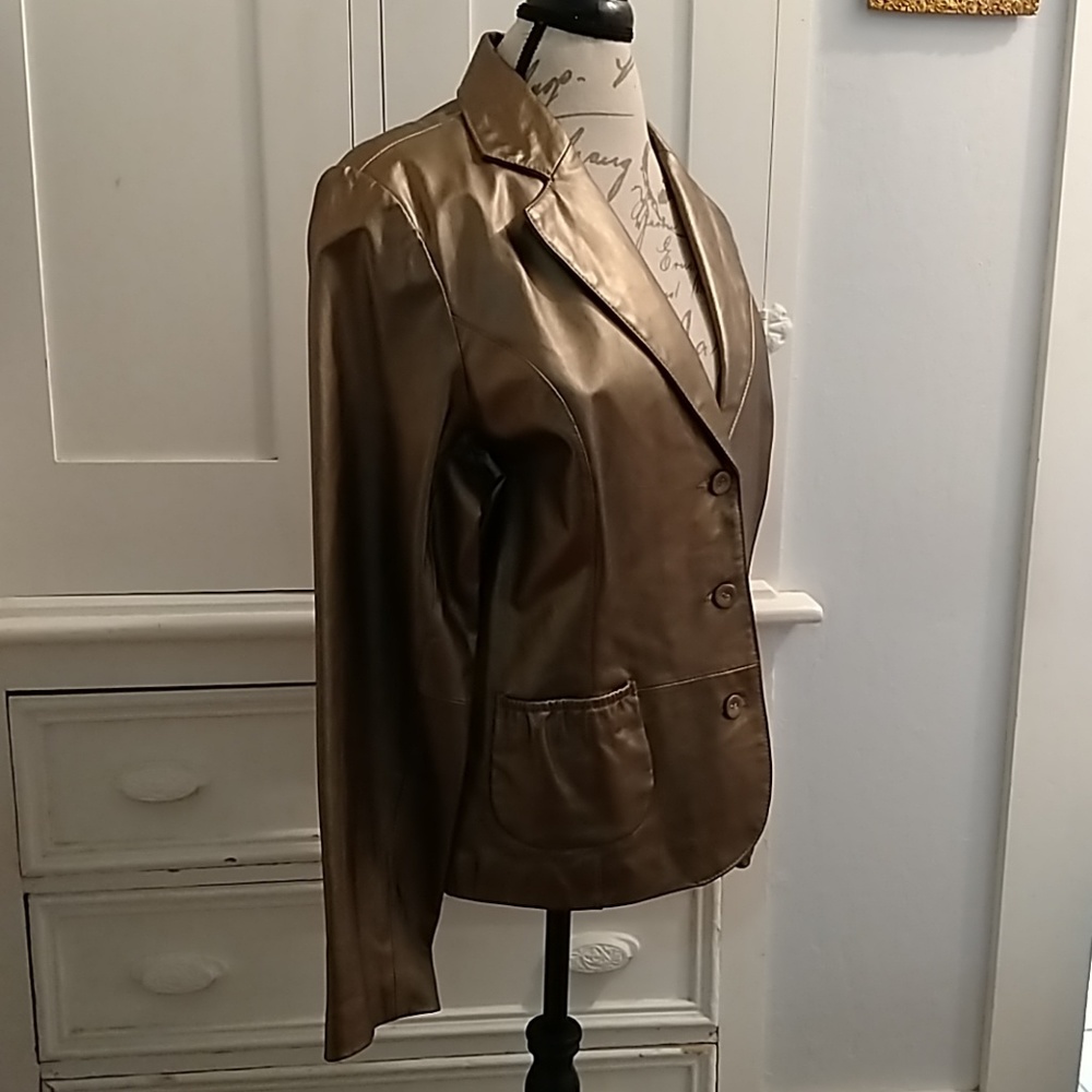 Dialogue bronze colored leather jacket Sz L
